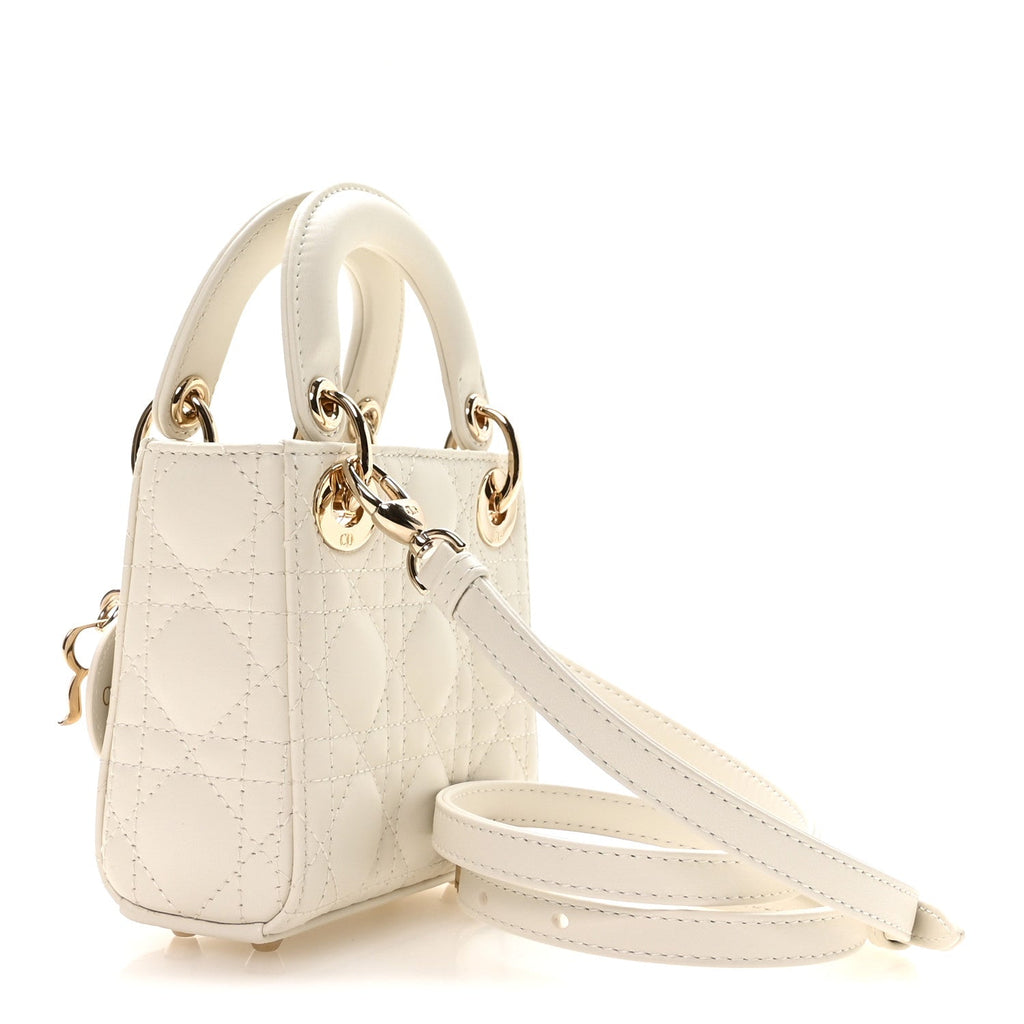 Dior Lambskin Cannage Micro Lady Dior White