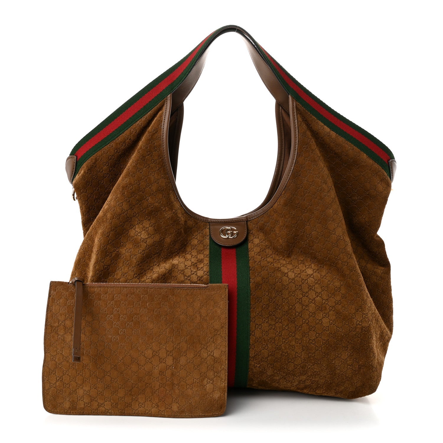 Gucci Suede GG Monogram Web Large Giglio Tote Brown