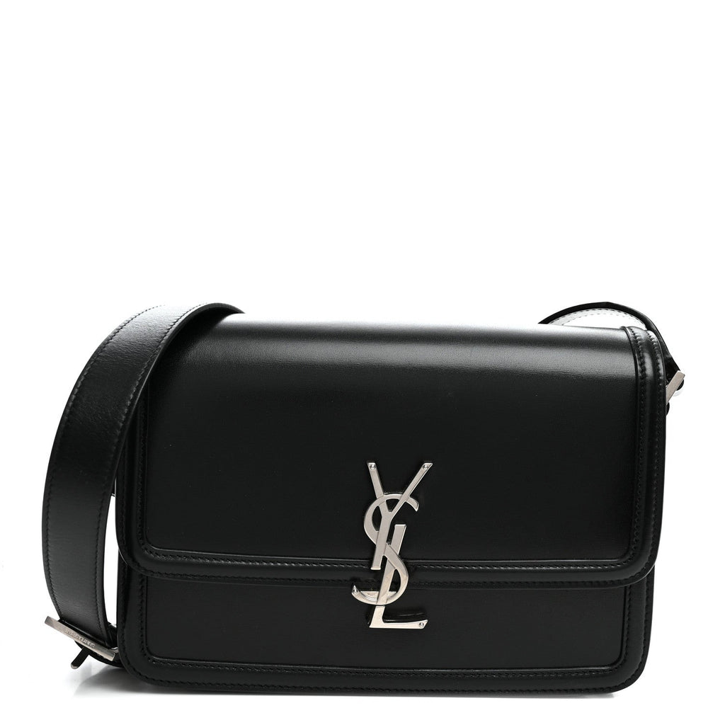 Saint Laurent Box Calfskin Monogram Medium Solferino Satchel Black