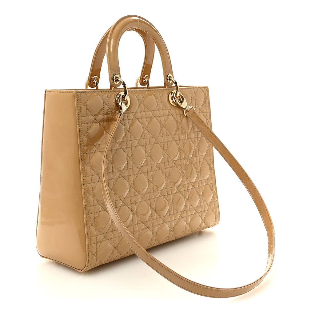 Dior Patent Cannage Large Lady Dior Dark Beige