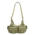 Chanel Shiny Lambskin Quilted Trendy Pockets Hobo Green