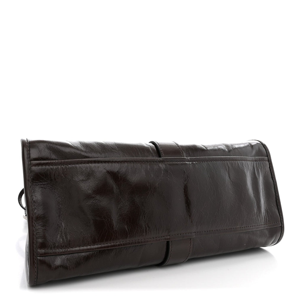 Prada Glossy Calfskin Medium Tote Bag Dark Brown side view