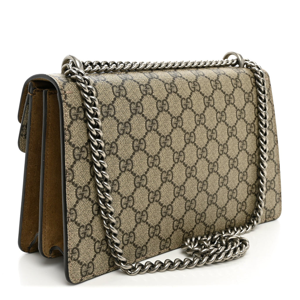 Gucci GG Supreme Monogram Suede Small Dionysus Shoulder Bag Beige Ebony Taupe