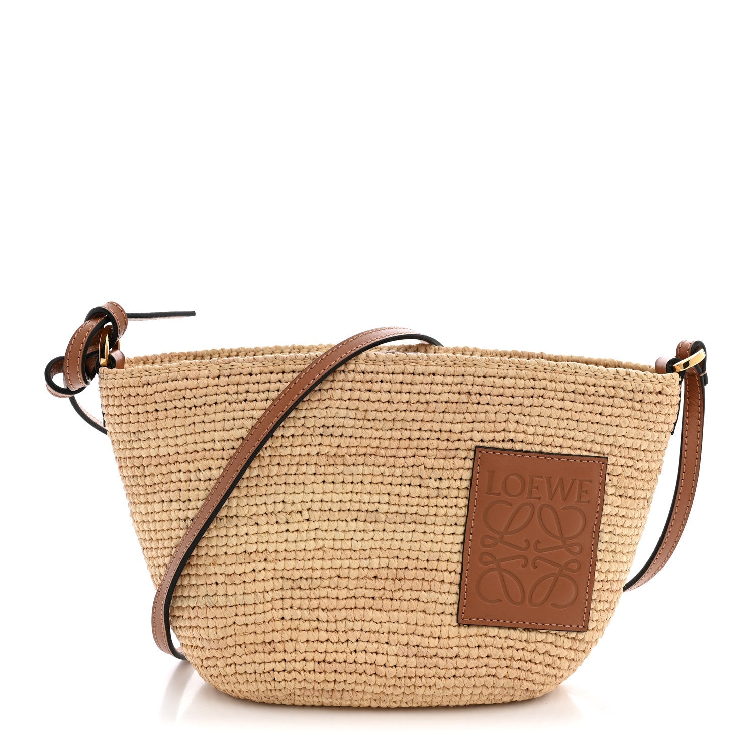 Loewe Calfskin Raffia Paulas Ibiza Pochette Bag Natural Tan