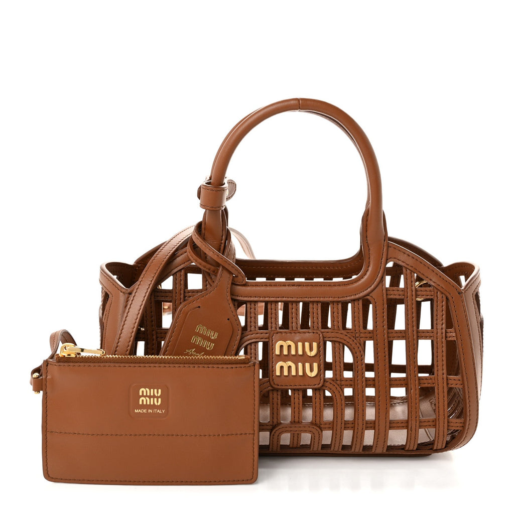 Miu Miu Calfskin Logo Basket Bag Cognac