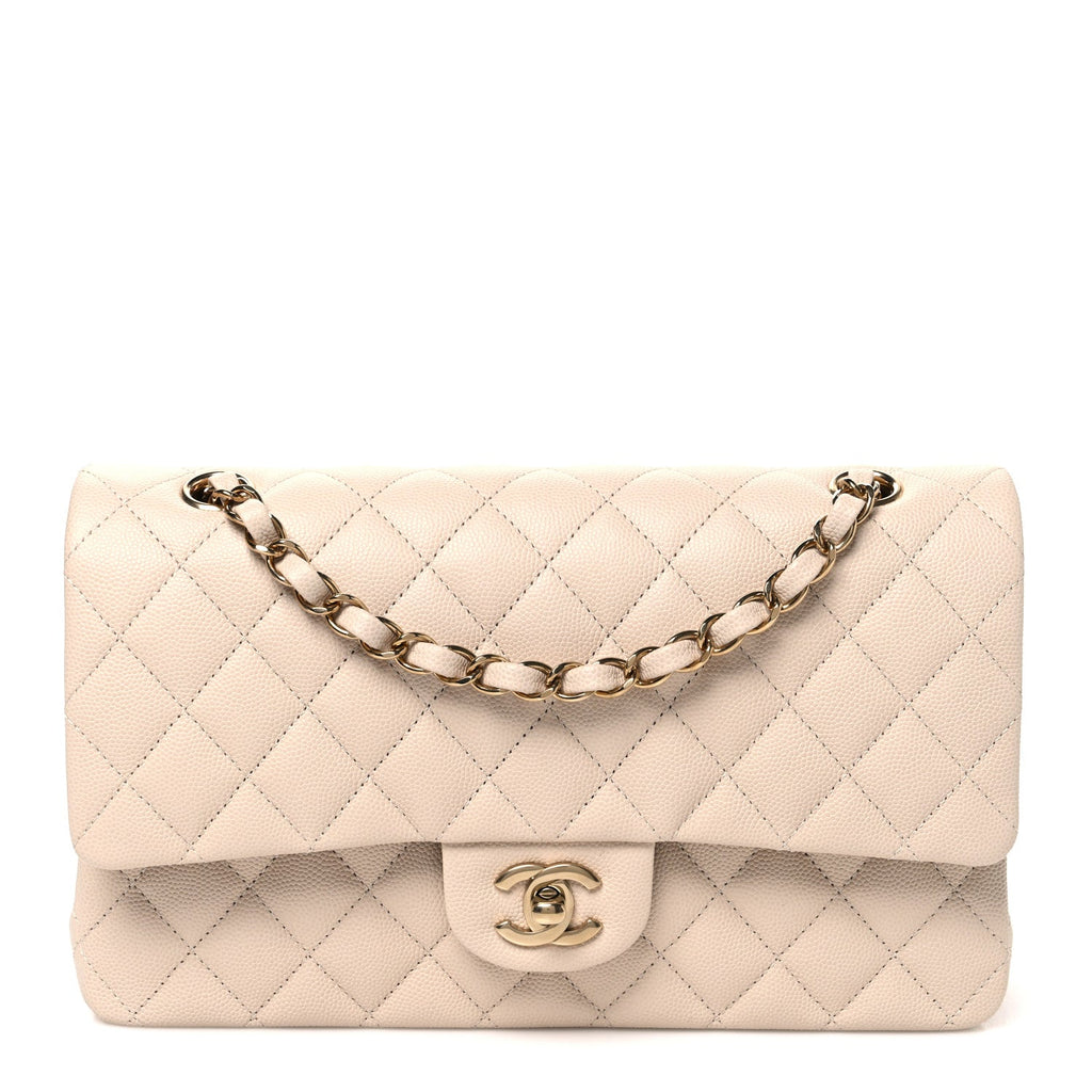 Chanel Caviar Quilted Medium Double Flap Ecru