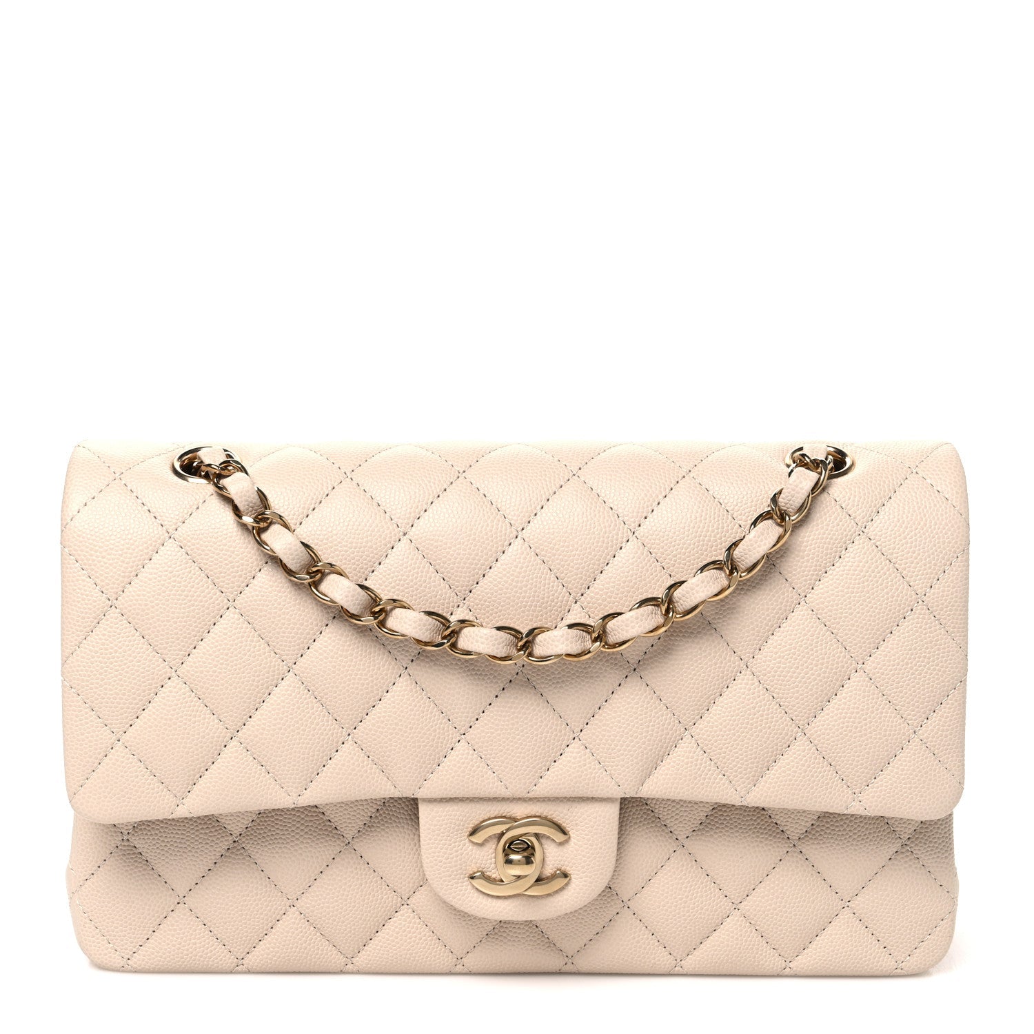 Chanel Caviar Quilted Medium Double Flap Ecru