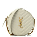 Saint Laurent Grain De Poudre Matelasse Chevron Quilted Round Vinyle Camera Bag Crema Soft