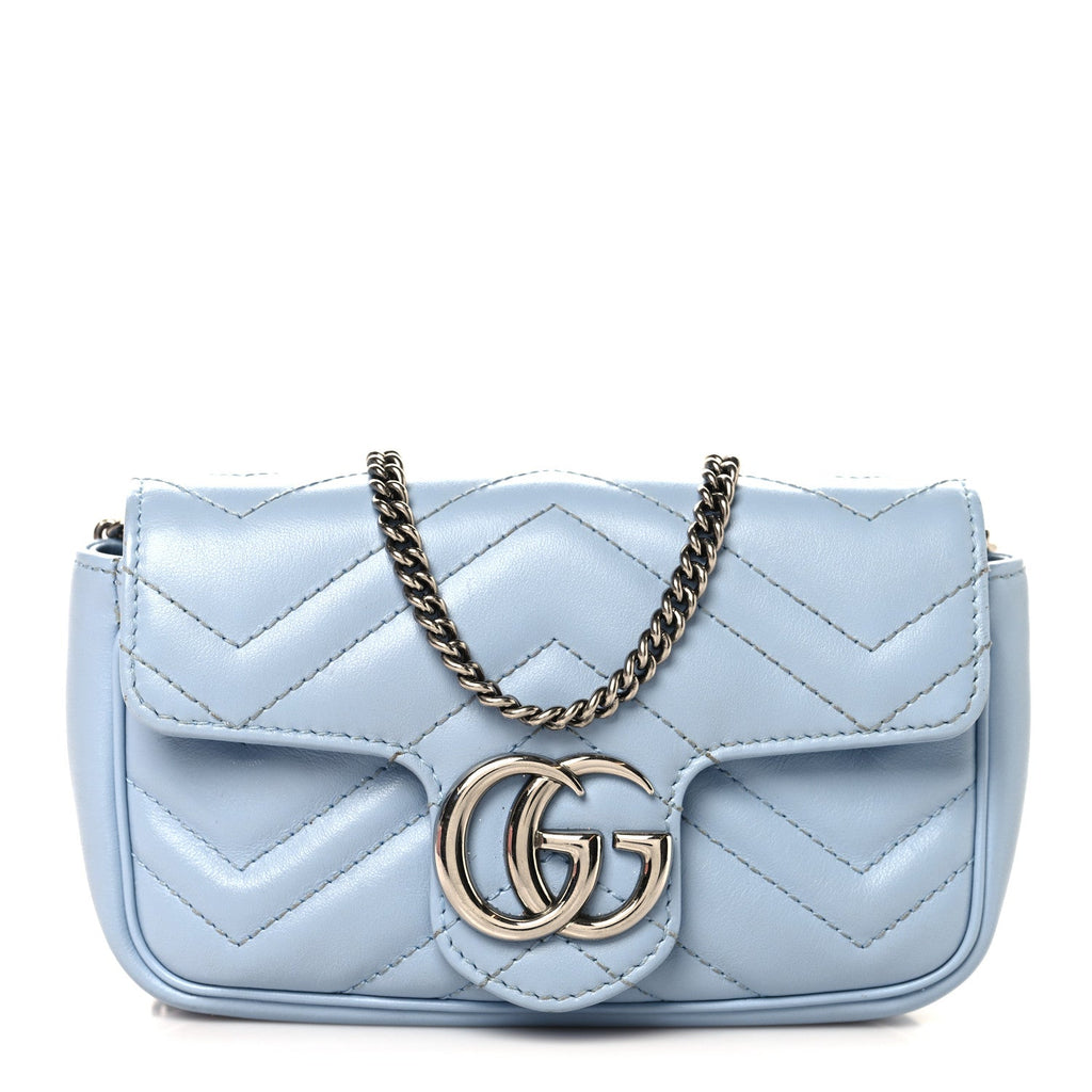 Gucci Calfskin Matelasse Super Mini GG Marmont Shoulder Bag Porcelain Light Blue