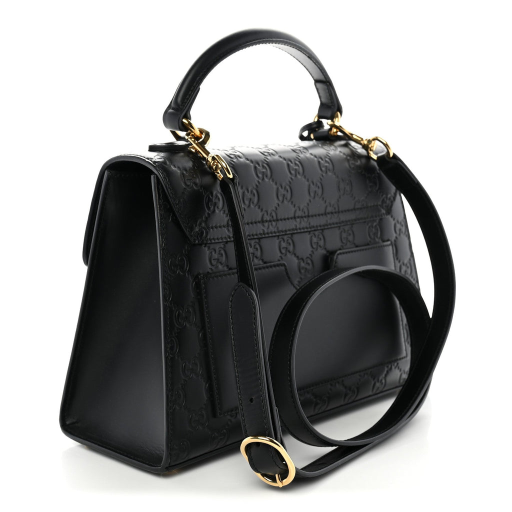 Gucci Guccissima Signature Small Padlock Top Handle Bag Black