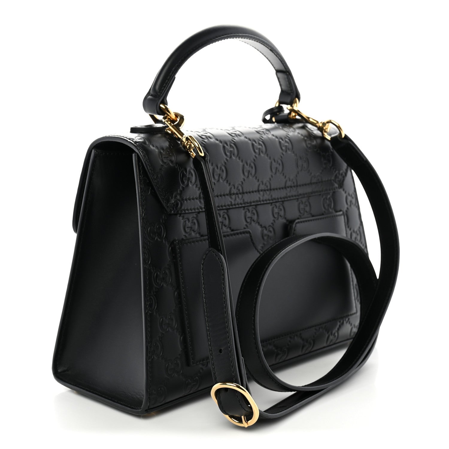 Gucci Guccissima Signature Small Padlock Top Handle Bag Black