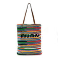 Miu Miu Cotton Crochet Stripe Vertical Tote Bag Multicolor