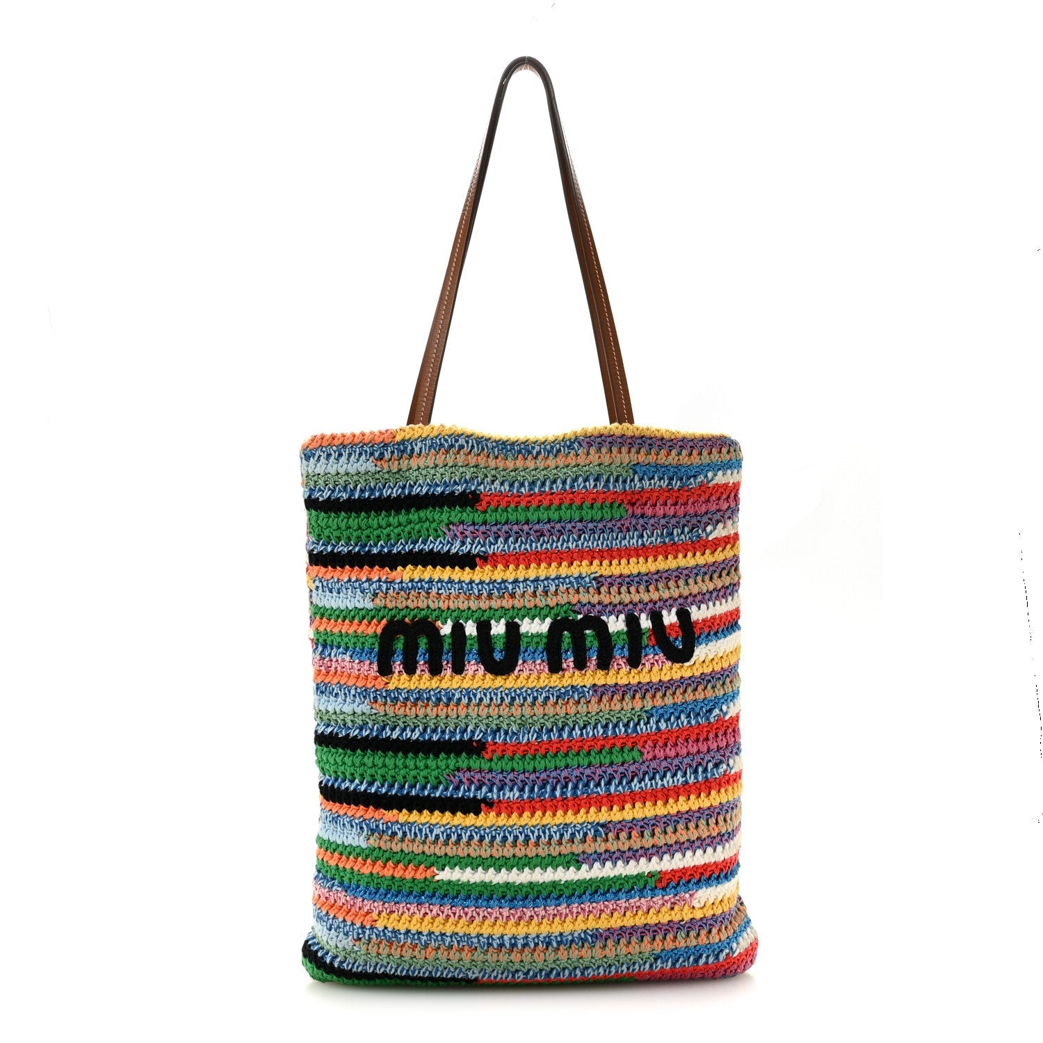 Miu Miu Cotton Crochet Stripe Vertical Tote Bag Multicolor