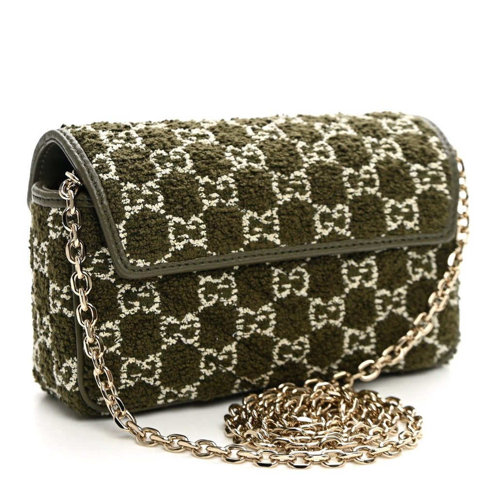 Gucci Tweed GG Monogram Mini GG Marmont Shoulder Bag Green