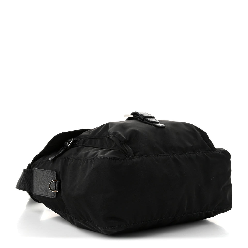 Prada Nylon Vela Saffiano Single Buckle Messenger Shoulder Bag Black