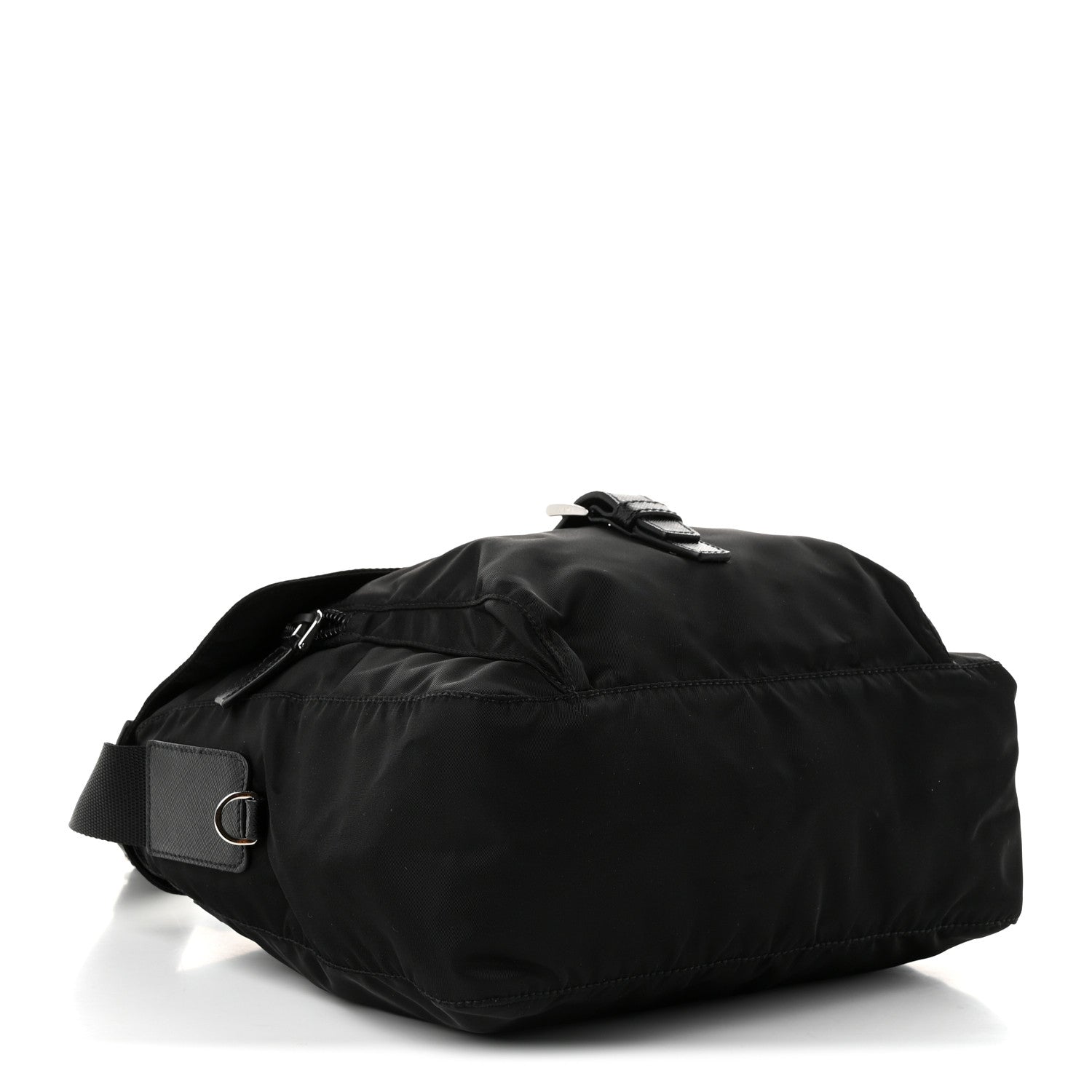 Prada Nylon Vela Saffiano Single Buckle Messenger Shoulder Bag Black