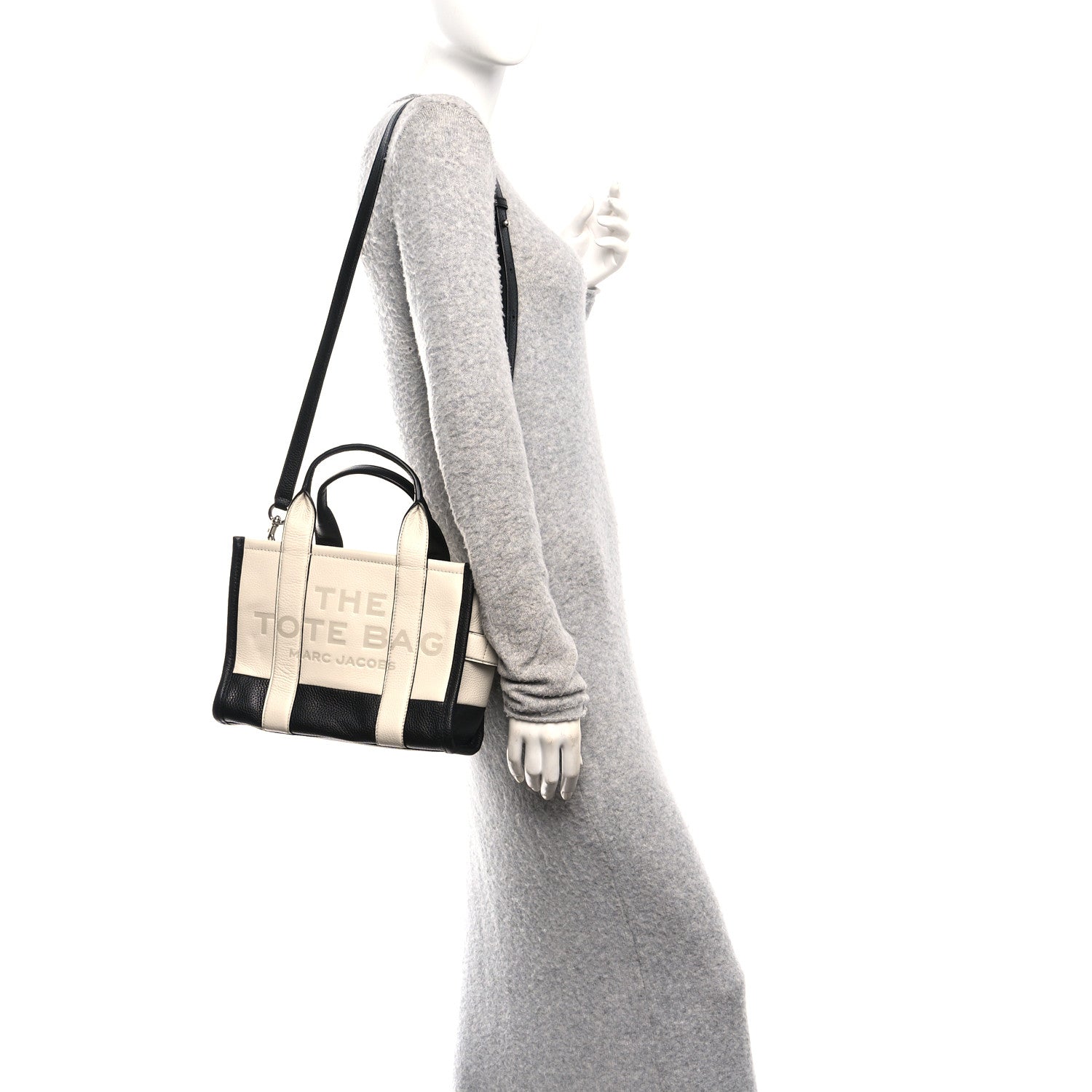 Grained Calfskin Small The Tote Bag Ivory Black