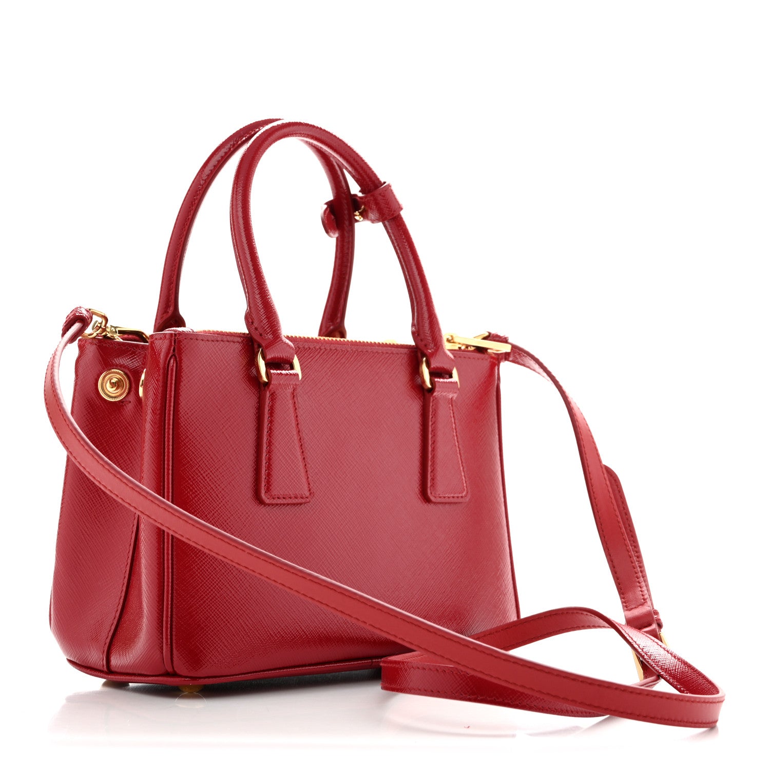 Prada Saffiano Vernice Mini Galleria Double Zip Tote Scarlatto