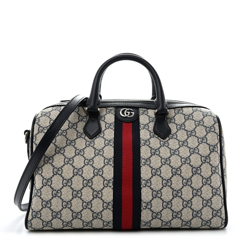 Gucci GG Supreme Monogram Web Medium Ophidia Top Handle Bag Beige Blue