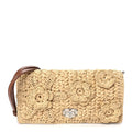 Miu Miu Raffia Crystal Flap Clutch Natural