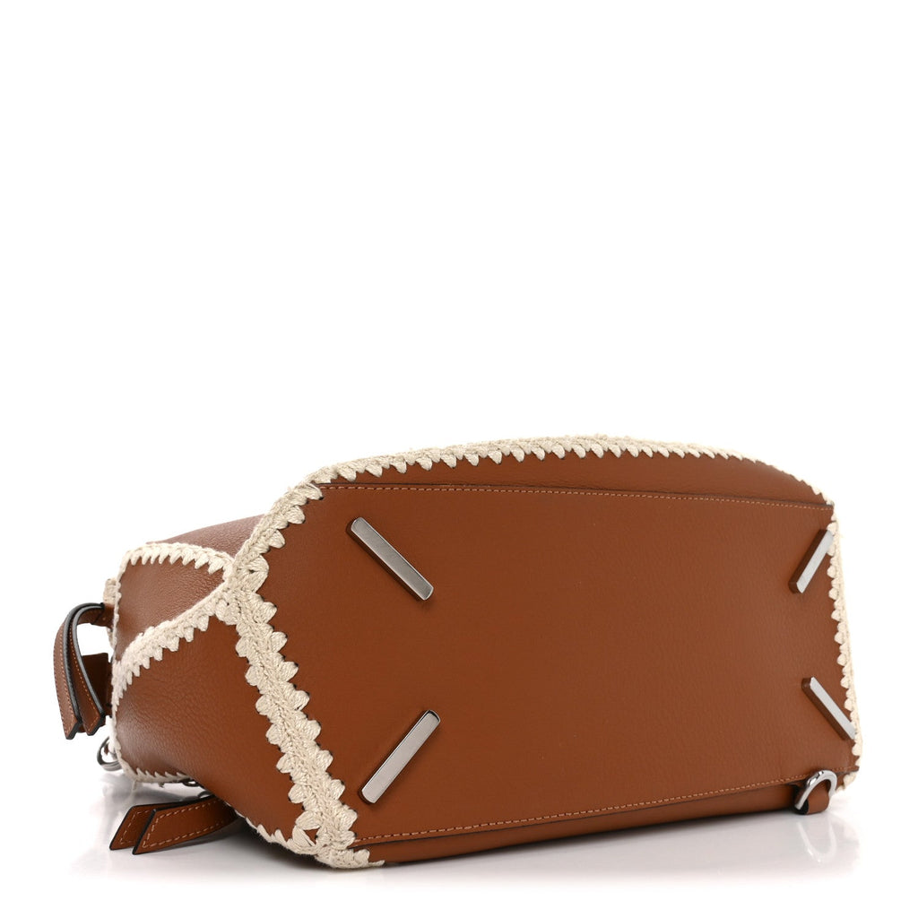 Loewe Calfskin Crochet Trim Medium Puzzle Bag Tan