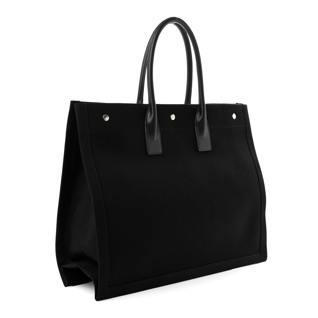Saint Laurent Linen Calfskin Rive Gauche Tote Black