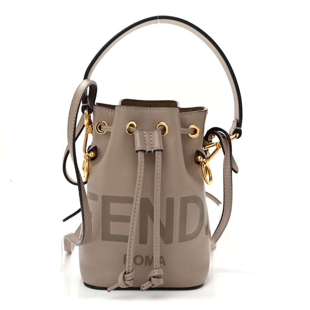 Fendi Vitello King F is Fendi Logo Embossed Mini Mon Tresor Bucket Bag Tortora