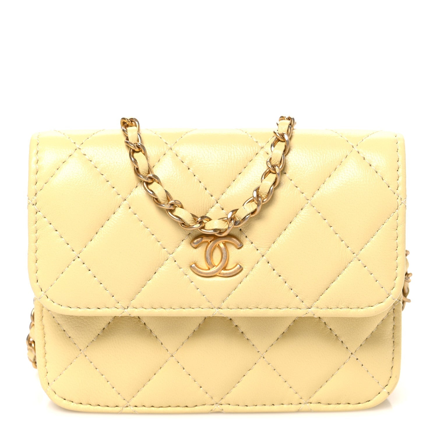 Chanel Lambskin Quilted Pearl Crush Clutch With Chain Yellow