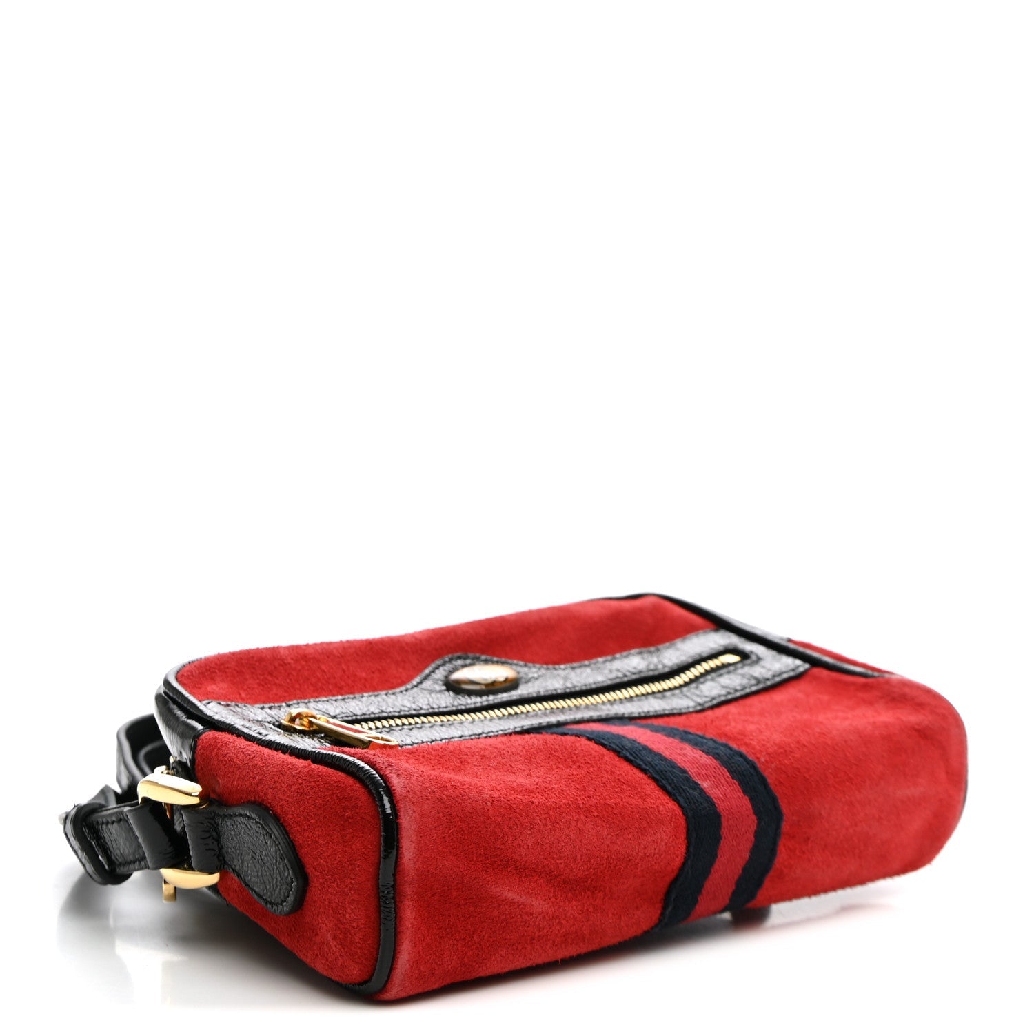 Gucci Suede Patent Web Mini Ophidia Shoulder Bag Hibiscus Red Black