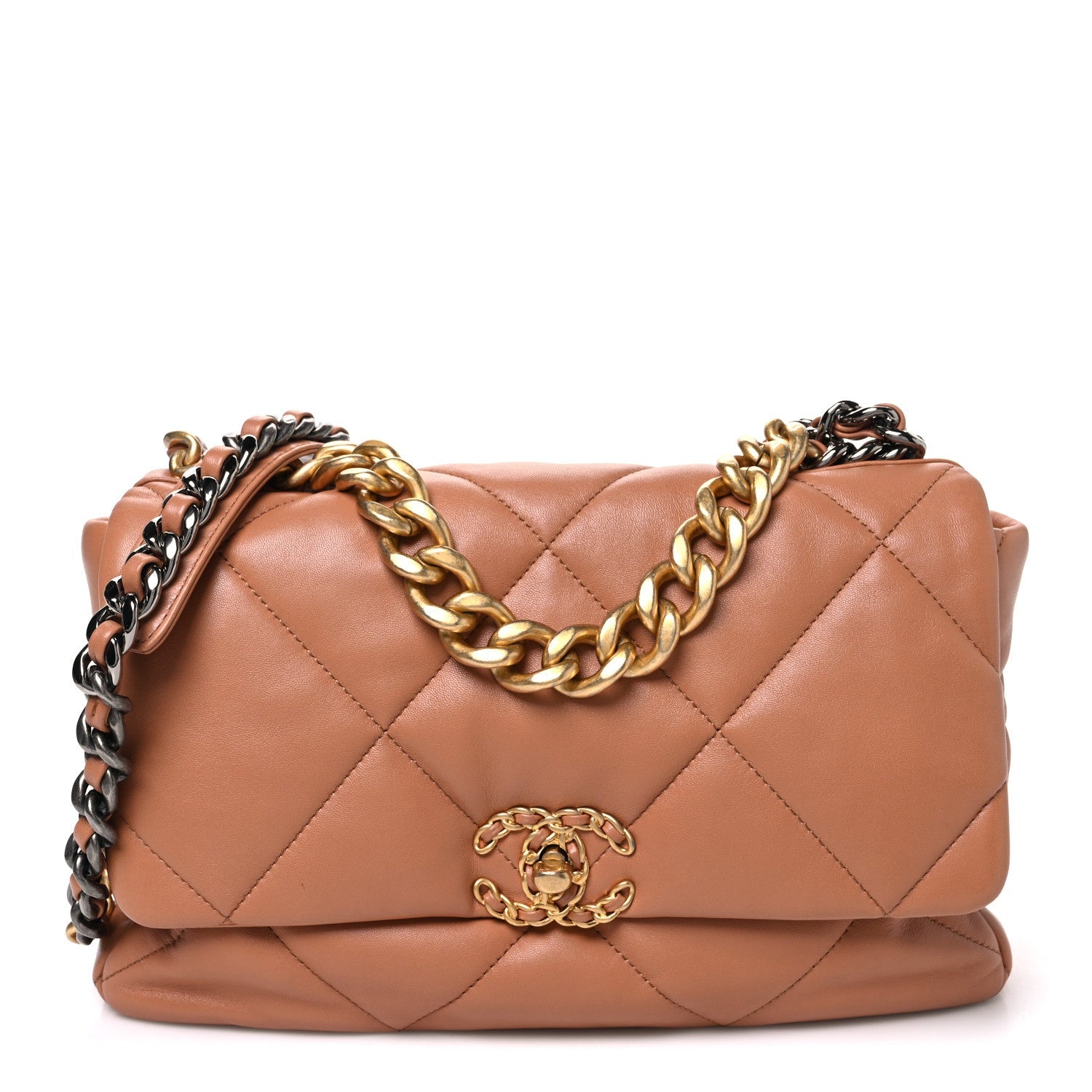Chanel Lambskin Quilted Large Chanel 19 Flap Brown