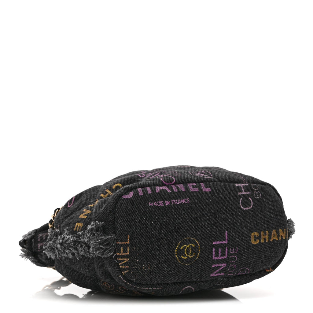 Chanel Denim Quilted Mood Small Bucket With Chain Black Multicolor