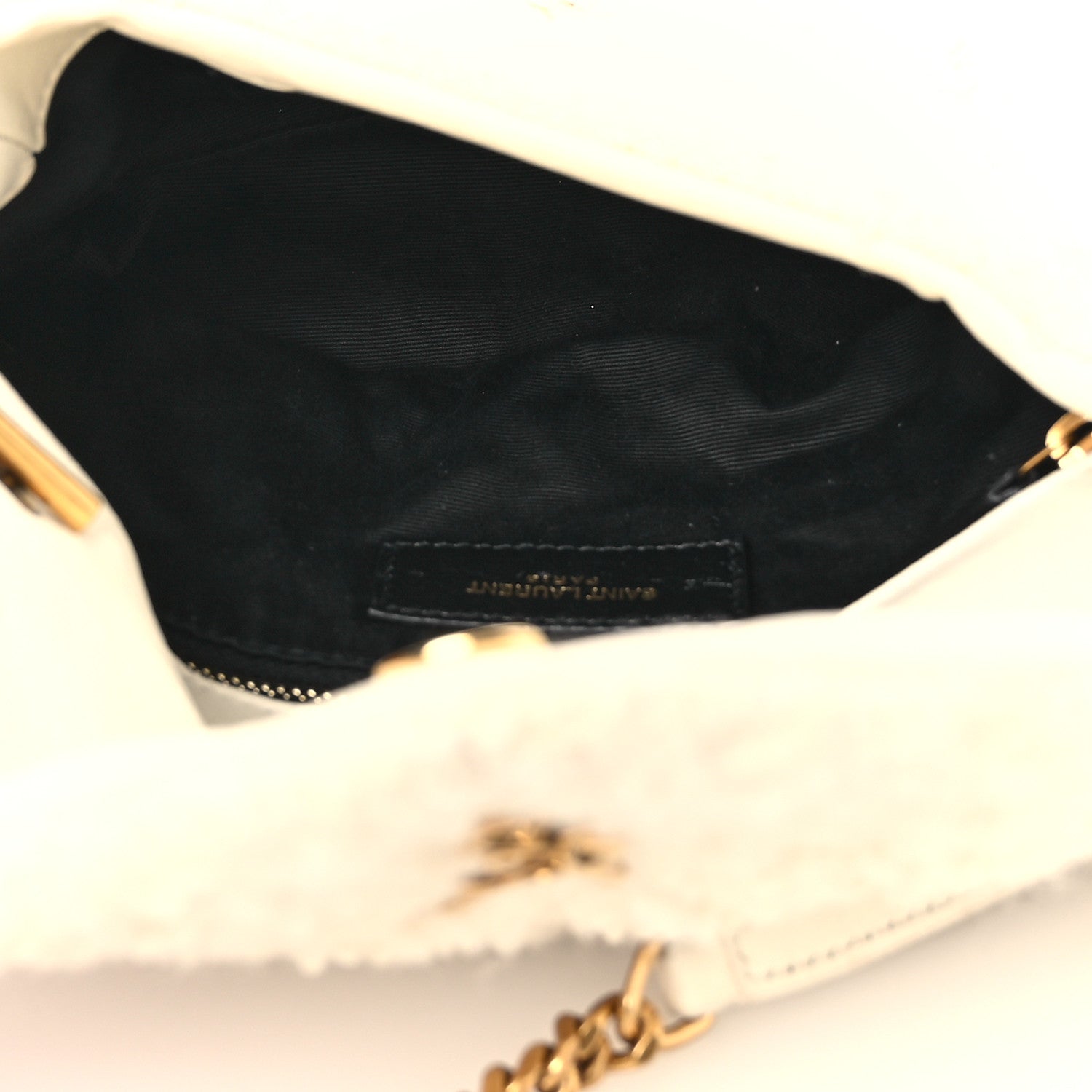Saint Laurent Boucle Tweed Quilted Toy Loulou Puffer Monogram Chain Satchel Crema Soft