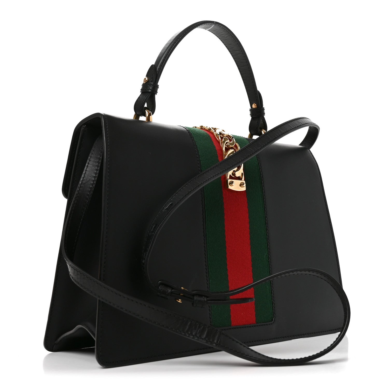 Gucci Calfskin Medium Sylvie Top Handle Bag Black