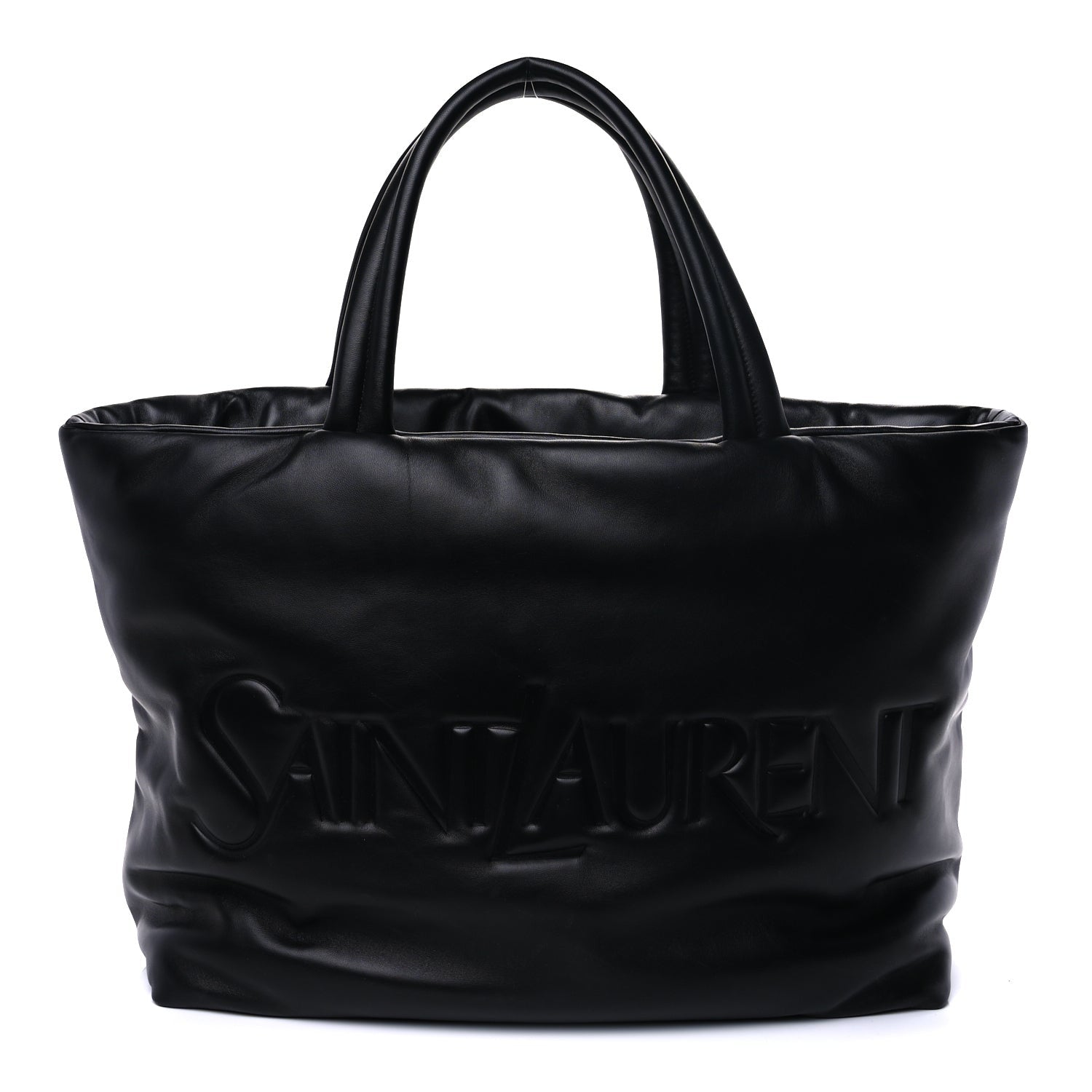 Saint Laurent Lambskin Wide Puffer Tote Black