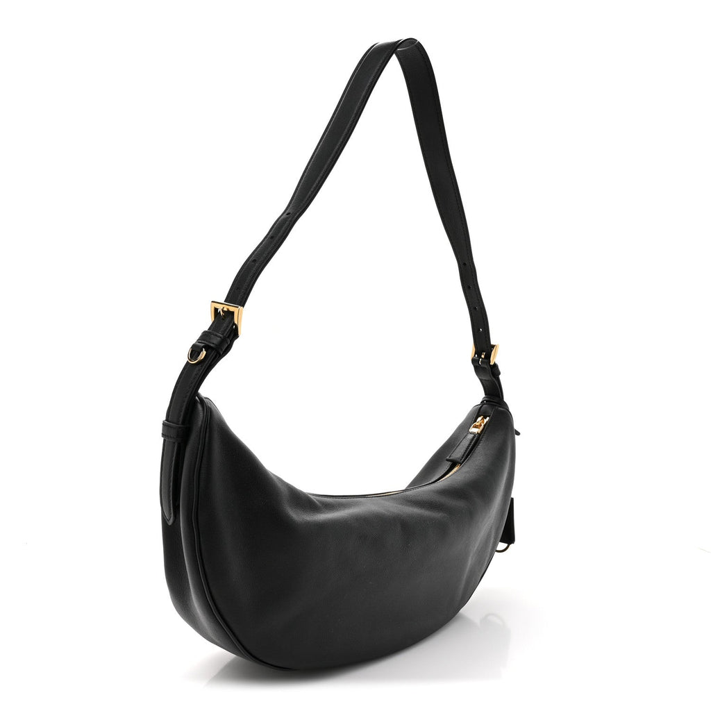 Prada Soft Grain Calfskin Large Demi-Lune Shoulder Bag Black