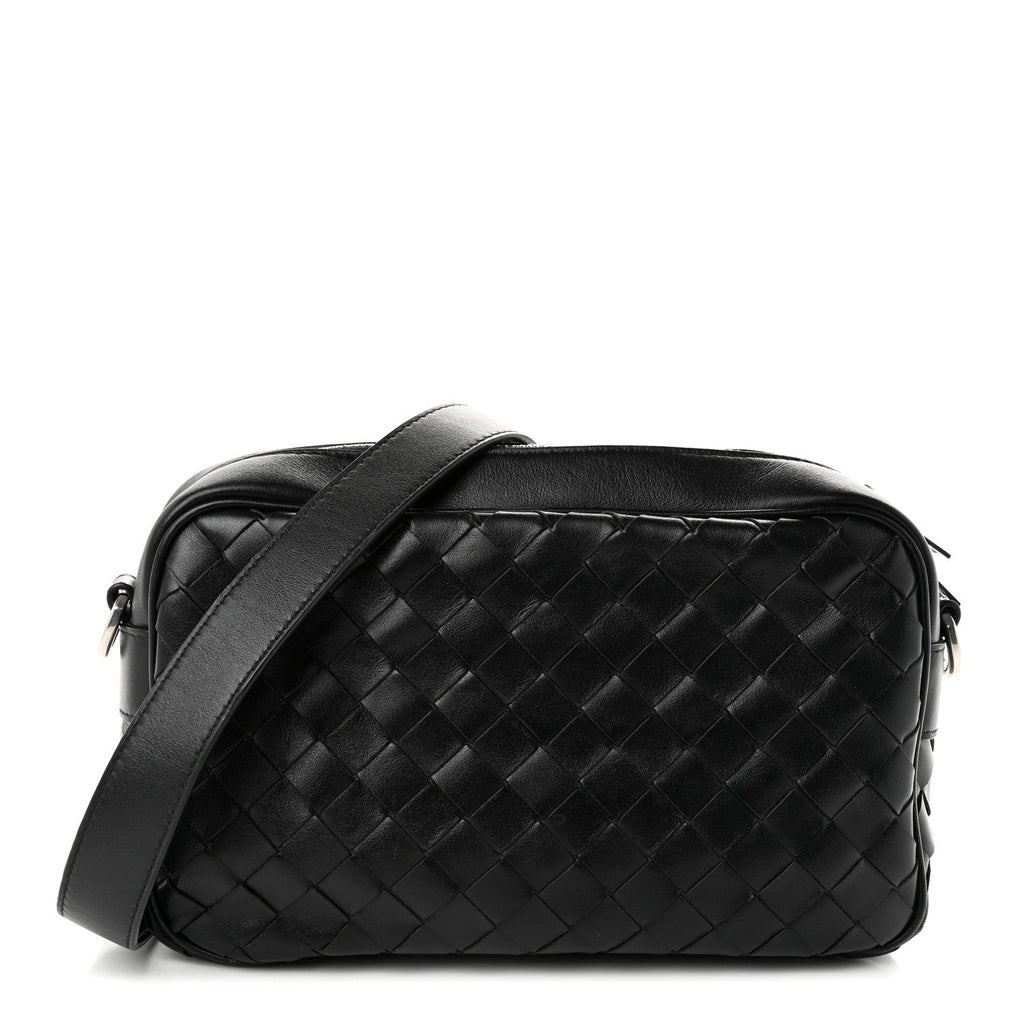 Bottega Veneta Calfskin Intrecciato Small Camera Bag Black