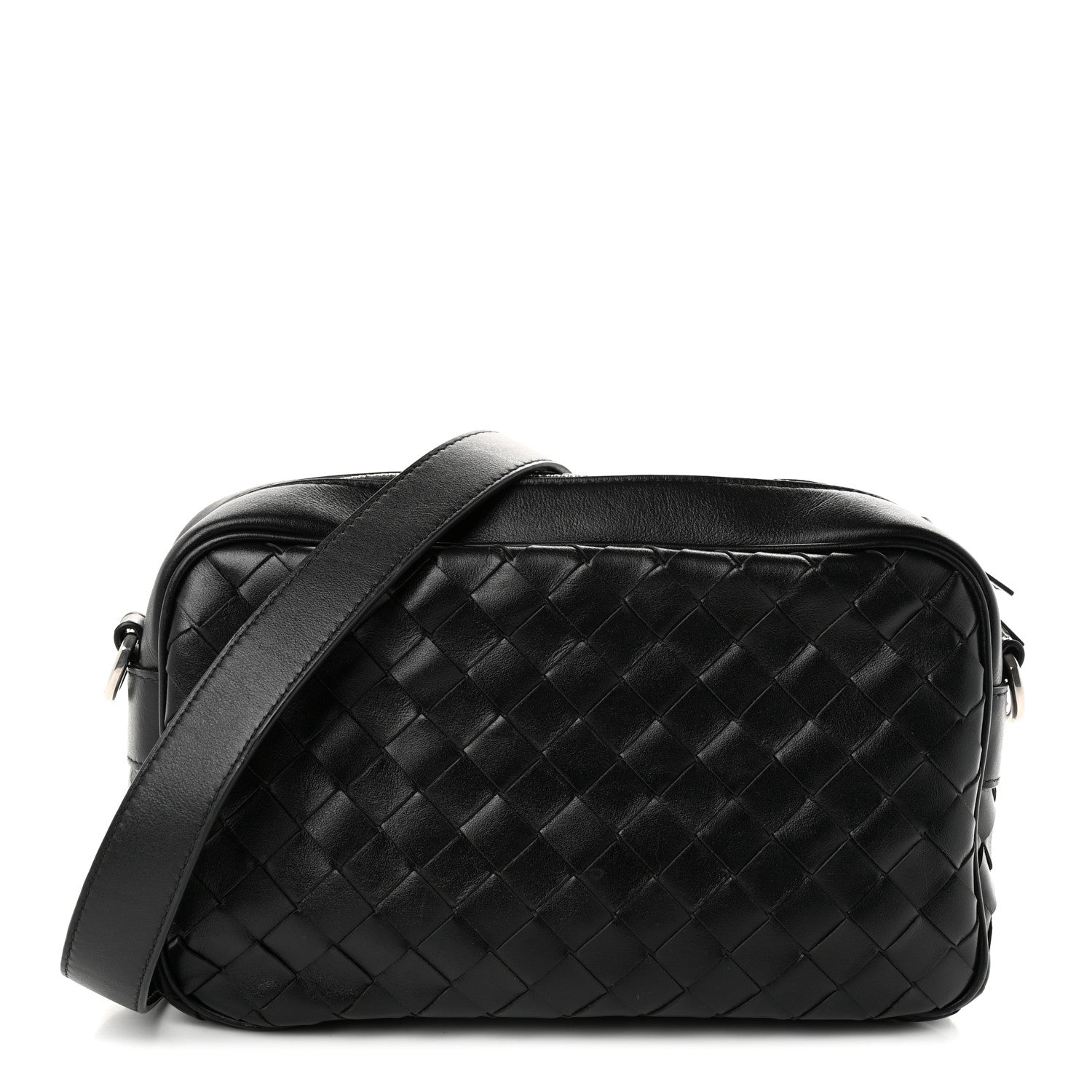Bottega Veneta Calfskin Intrecciato Small Camera Bag Black