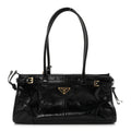 Prada Glossy Calfskin Triangle Medium Bonnie Shoulder Bag Black