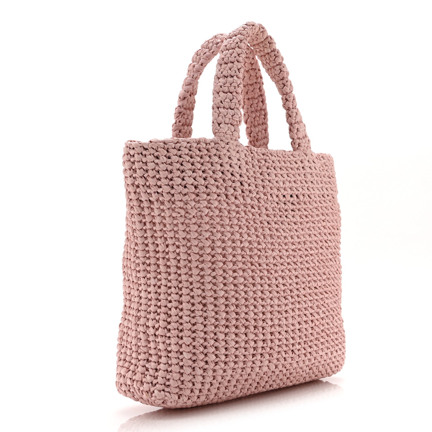 Prada Yarn Raffia Effect Crochet Small Logo Tote Alabastro