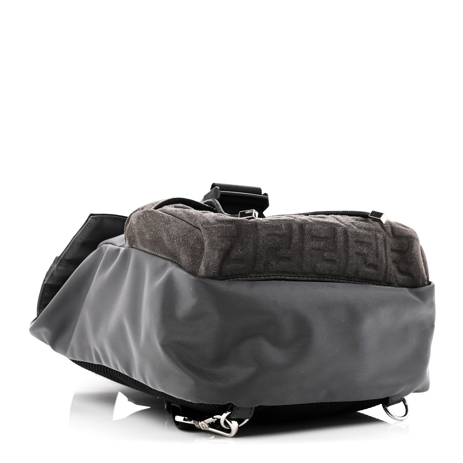 Fendi Suede Nylon Santander Cuoio Romano Bi-Color FF Embossed Small Fendiness Backpack Piombo Fango Grigio Polvere Asphalto
