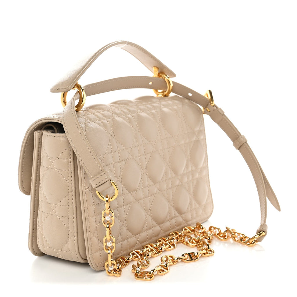 Dior Calfskin Cannage Small Jolie Top Handle Bag Powder Beige