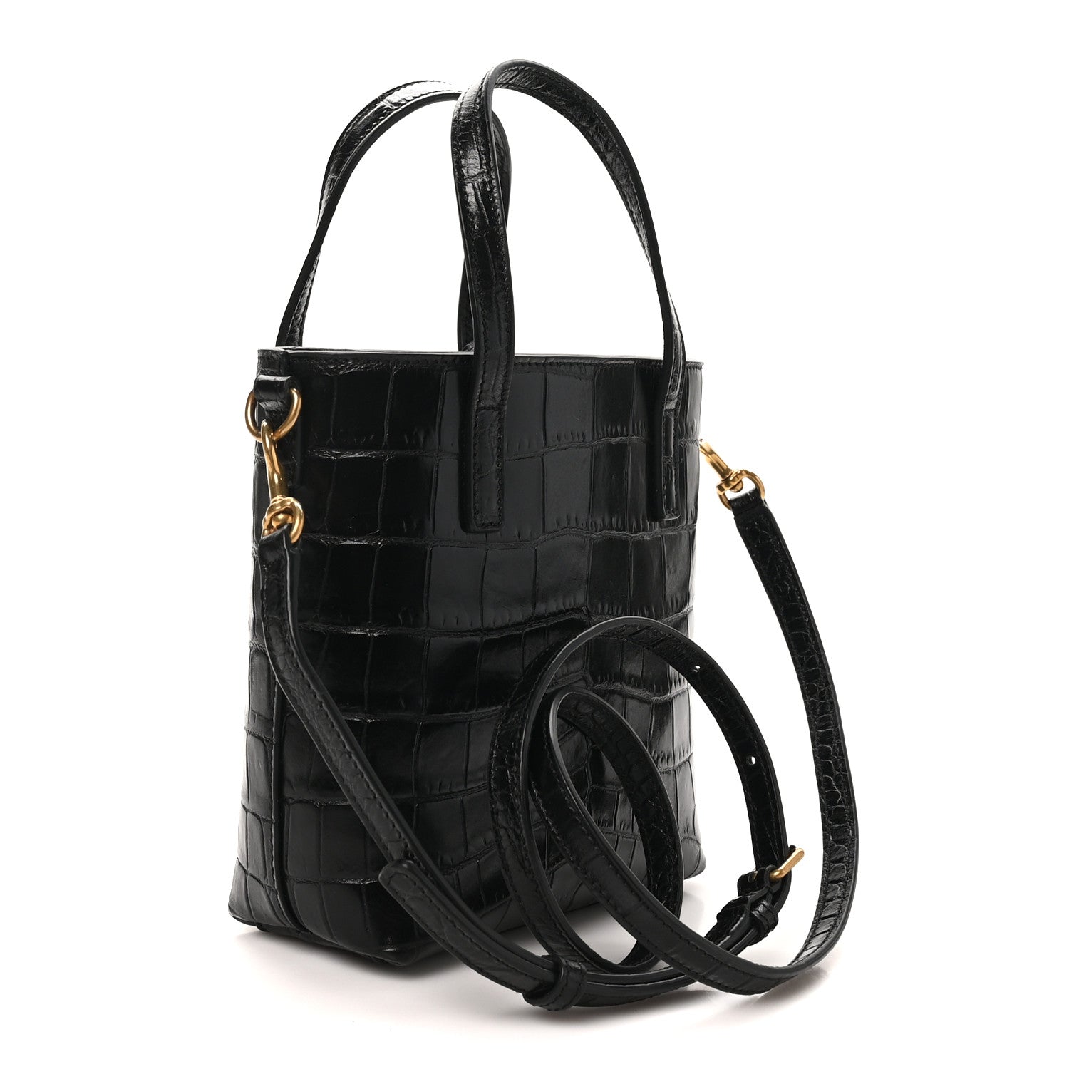 Saint Laurent Calfskin Crocodile Embossed Paris Mini Toy Shopper Tote Black