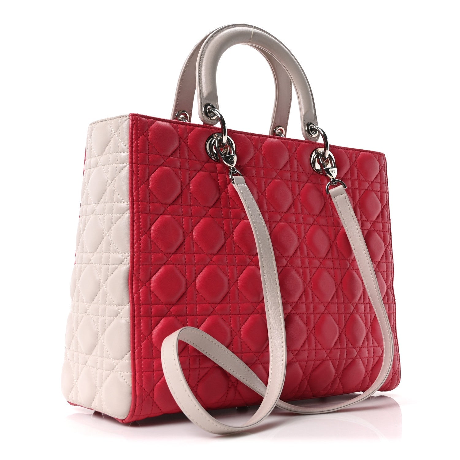 Dior Lambskin Cannage Large Bi-Color Lady Dior Coral Beige