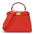 Fendi Vitello Seta Suede FF Mini Peekaboo Iconic Satchel Tulipano Miele Moro