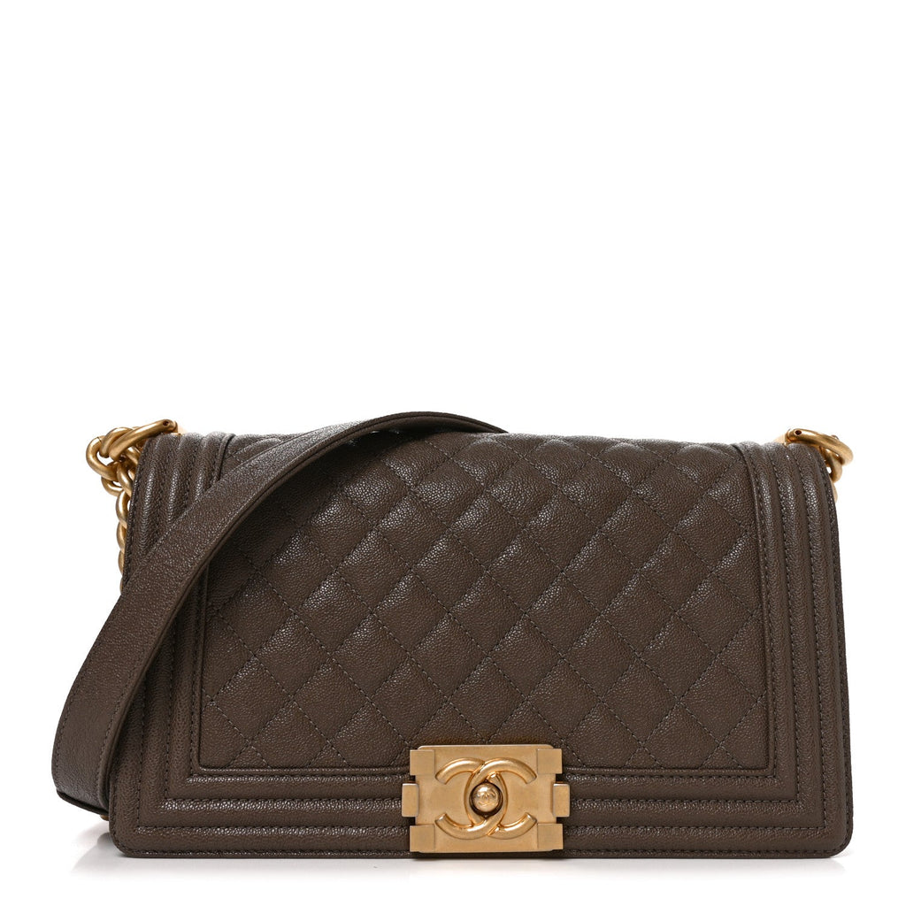 Chanel Caviar Quilted Medium Boy Flap Khaki