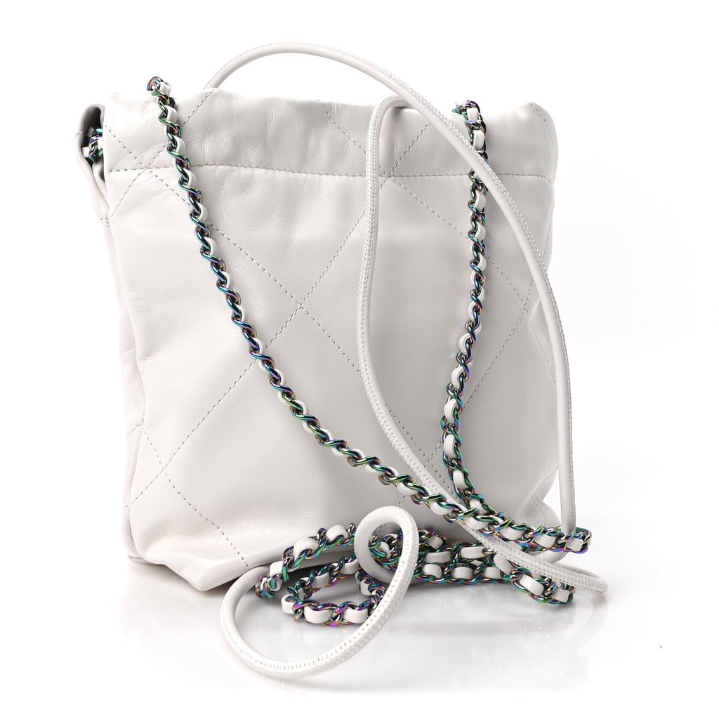 Chanel Shiny Calfskin Quilted Rainbow Mini Chanel 22 White