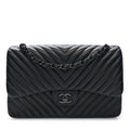 Chanel Lambskin Chevron Quilted Jumbo Double Flap So Black