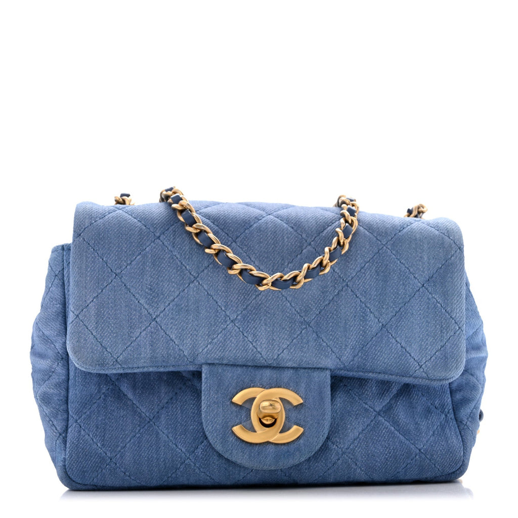 Chanel Denim Quilted Mini Pearl Crush Flap Blue