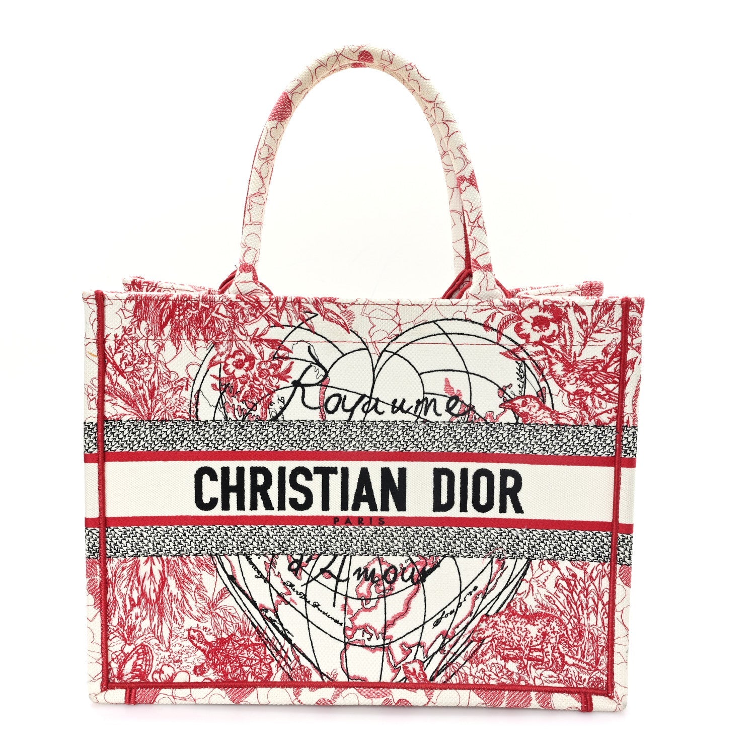 Dior Canvas Embroidered Medium Dioramour D-Royaume Book Tote Red Multicolor