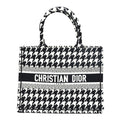 Dior Canvas Macro Houndstooth Embroidered Medium Book Tote Black White